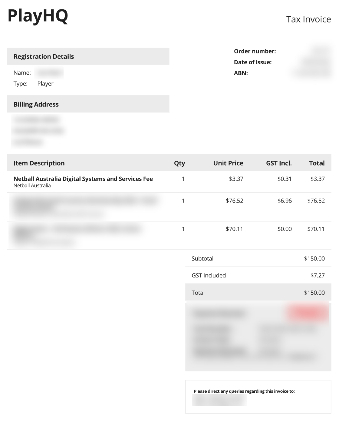 Registration tax invoice and receipt netball australia support